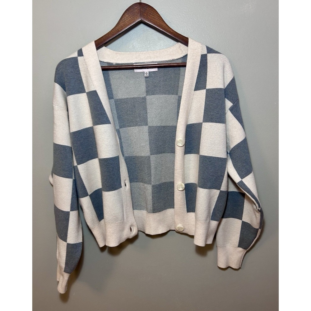 Willow‎ And Wind XS Checkered Cardigan Ivory/grey. Valentine's Girly Slay Crop - Picture 12 of 16